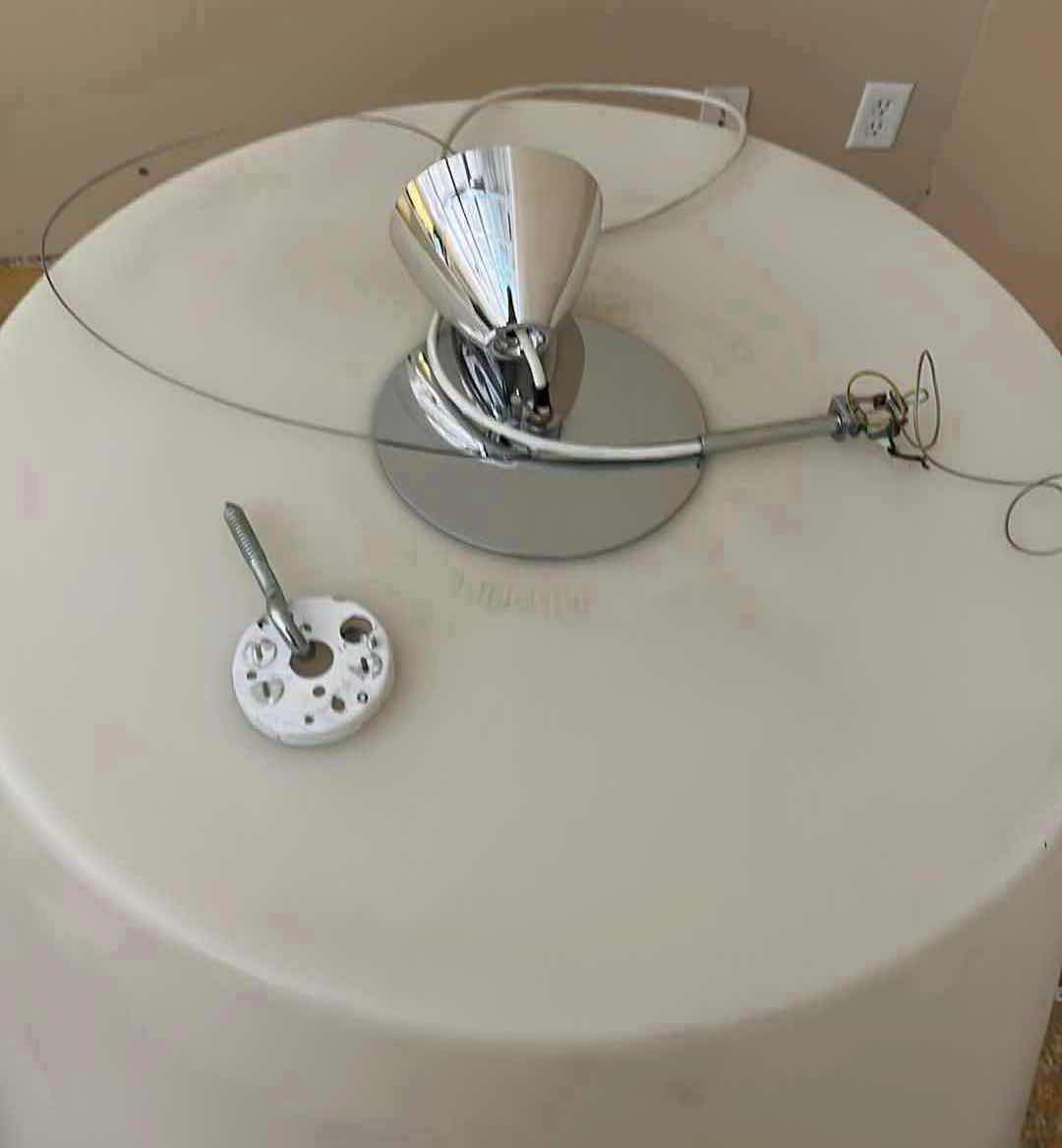 Photo 1 of CHARLES WILLIAMS AMAX FONTANA ARTE 2003 POLYETHYLENE WHITE FINISH SHADE CHROME FINISH CEILING MOUNT HANGING 3 LIGHT PENDENT LIGHT FIXTURE