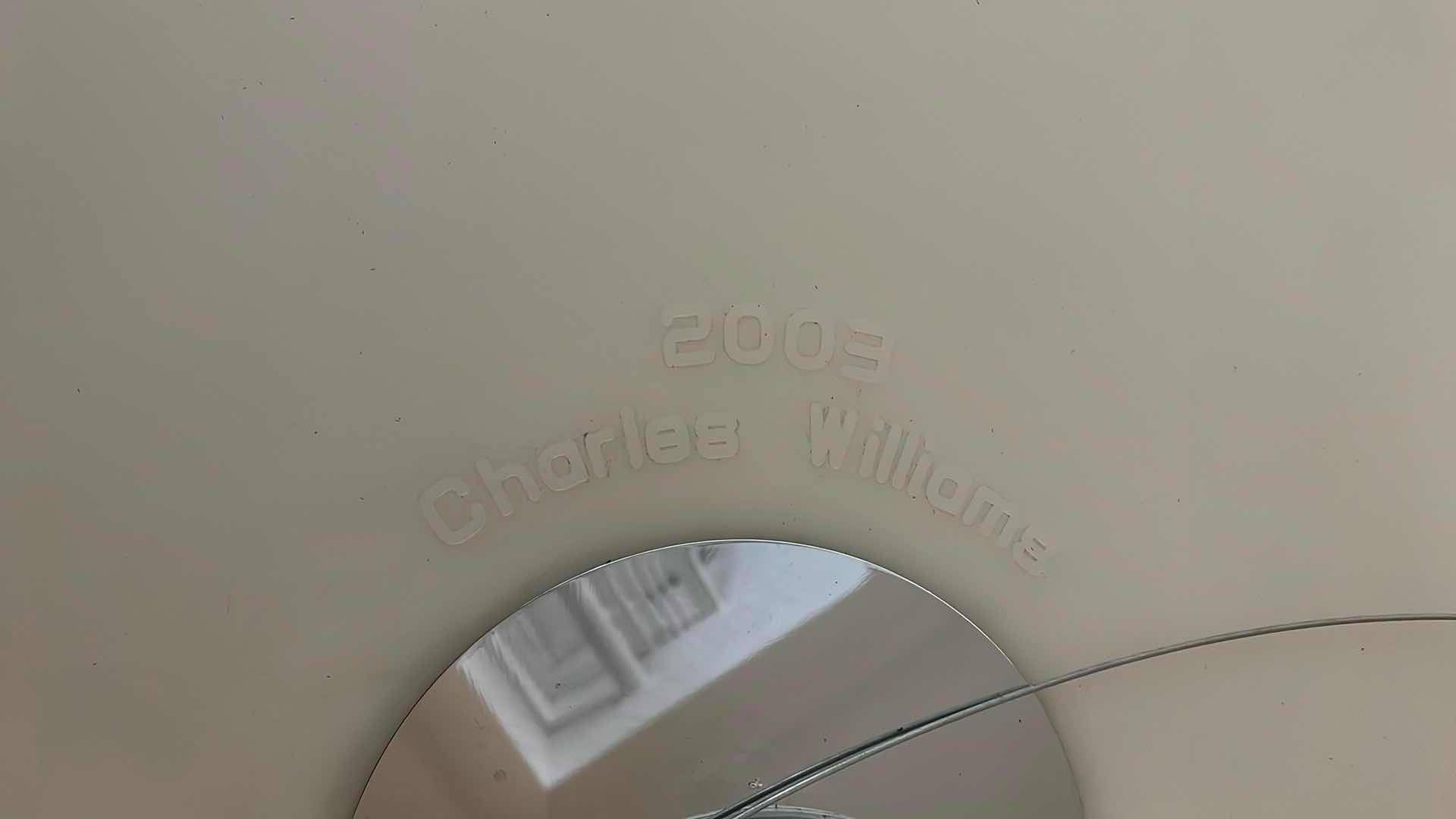 Photo 1 of CHARLES WILLIAMS AMAX FONTANA ARTE 2003 POLYETHYLENE WHITE FINISH SHADE CHROME FINISH CEILING MOUNT HANGING 3 LIGHT PENDENT LIGHT FIXTURE