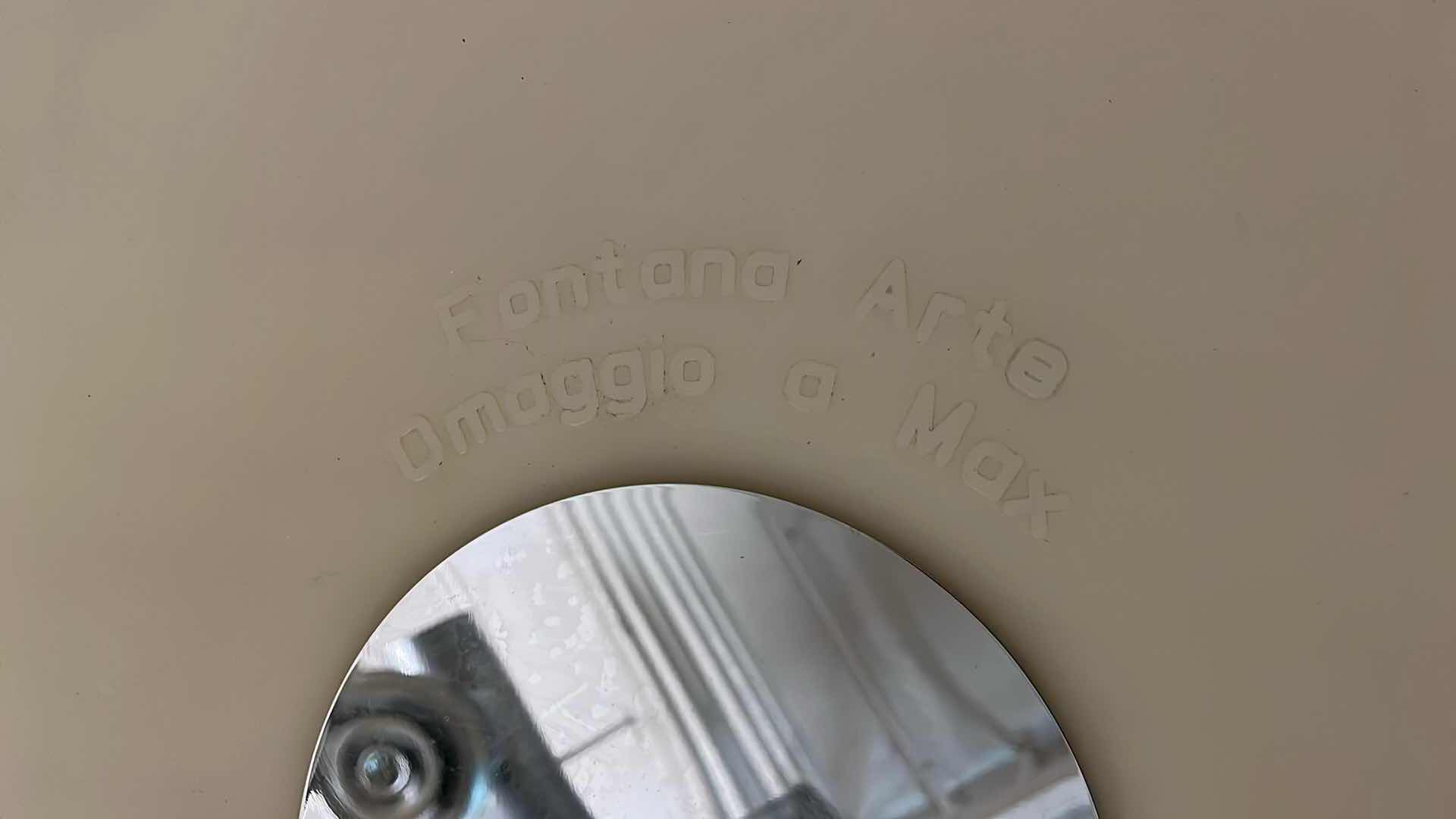 Photo 1 of CHARLES WILLIAMS AMAX FONTANA ARTE 2003 LARGE POLYETHYLENE WHITE FINISH SHADE CHROME FINISH CEILING MOUNT HANGING 3 LIGHT PENDENT LIGHT FIXTURE 42.75” X 36”