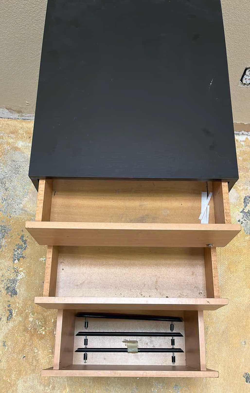 Photo 1 of WOODGRAIN & BLACK LAMINATE FINISH ROLLING FILE CABINET 20” X 24” H27”