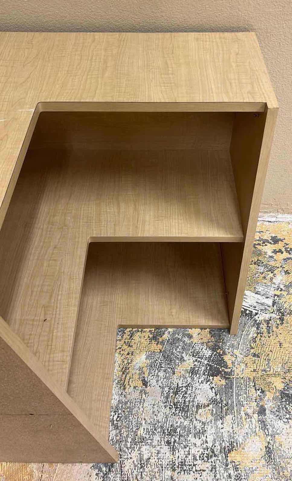 Photo 1 of WOODGRAIN FINISH LAMINATE CORNER OFFICE BOOKSHELF 28.5” X 27.5” H26.5”