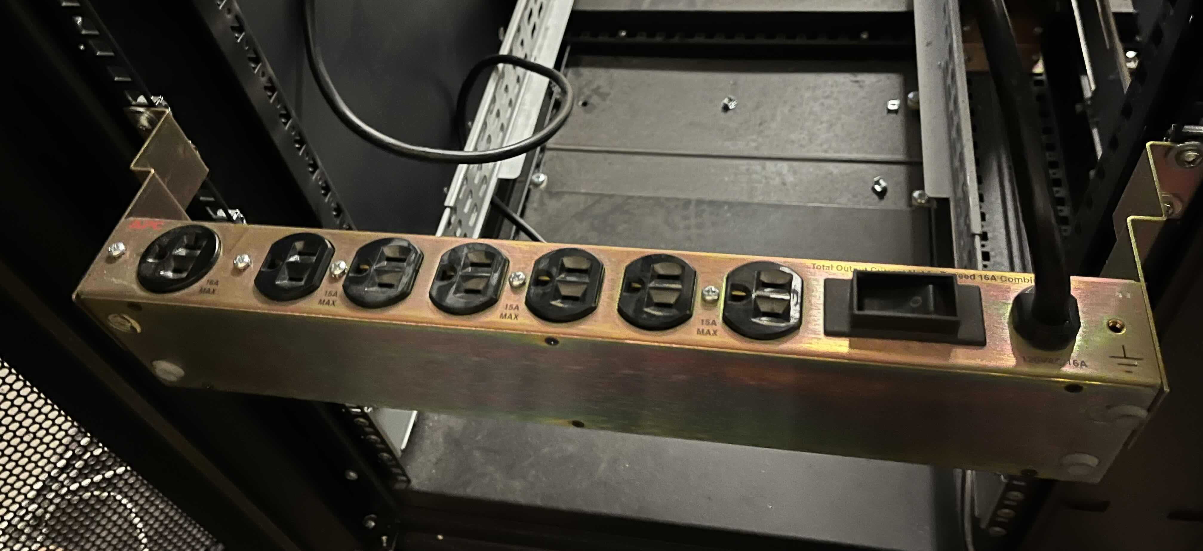 Photo 1 of DELL DOUBLE SIDED DOORS 3 RACK SET SERVER RACKS MODEL RML SERIAL NO. 7GMDA W 5 INSTALLED POWER STRIPS 88” X 45” H84.5” (READ NOTES)