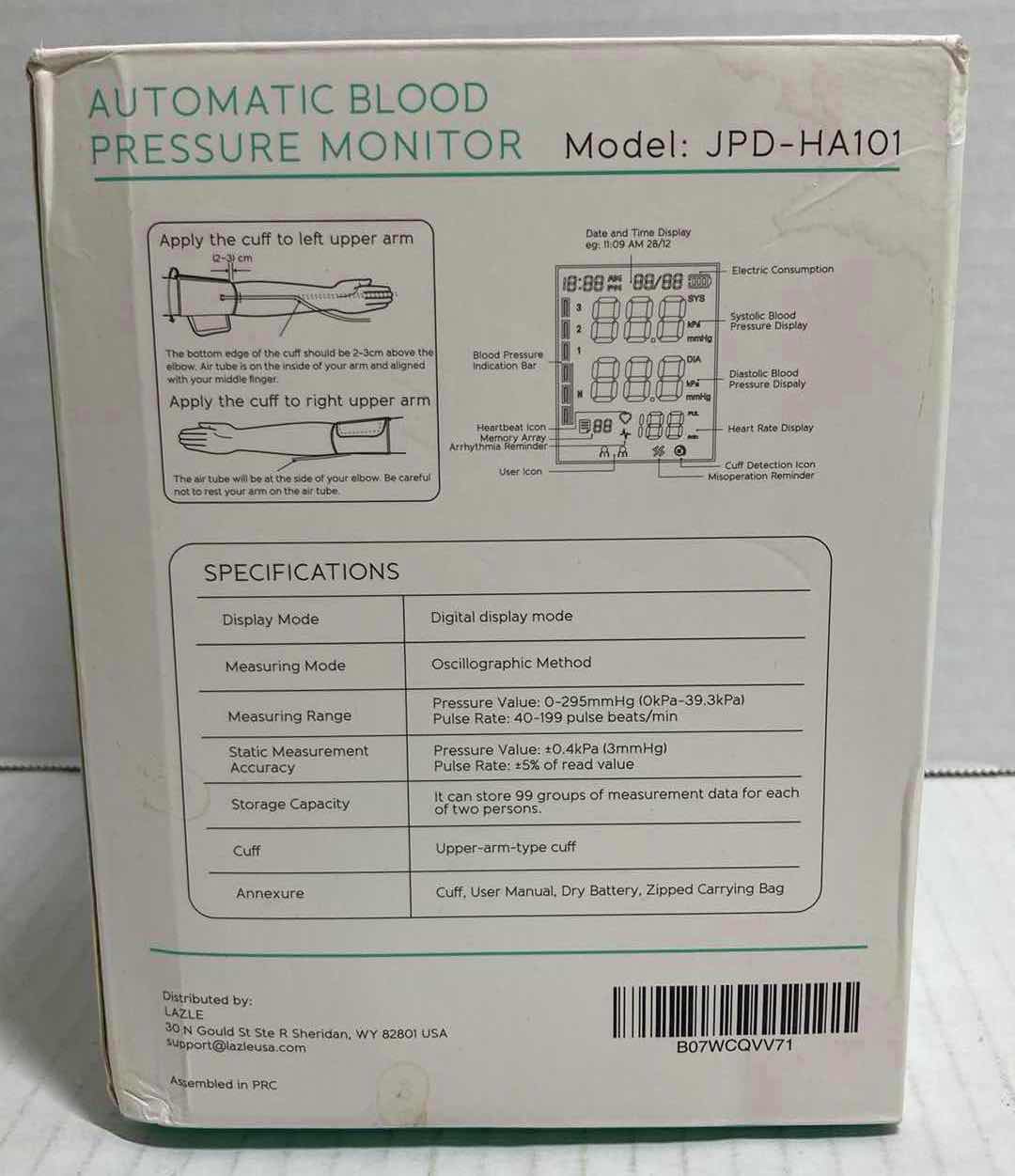 Photo 1 of LAZLE AUTOMATIC BLOOD PRESSURE MONITOR MODEL JPD-HA101