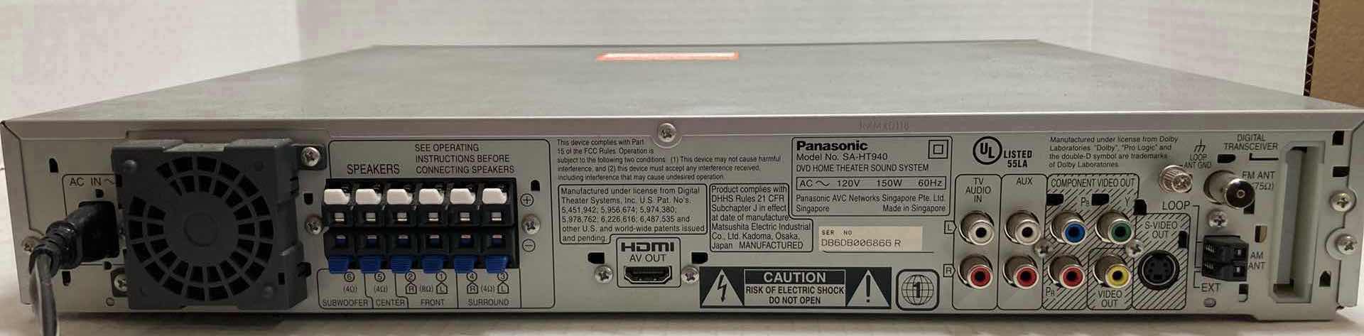 Photo 1 of PANASONIC 5-DISC DVD CHANGER HOME THEATER SYSTEM MODEL SA-HT940