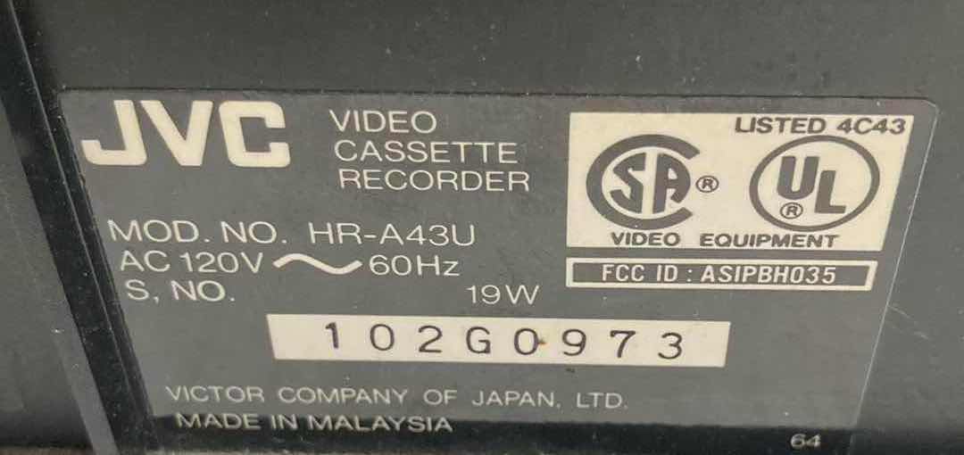 Photo 1 of JVC PLUG & PLAY VHS PLAYER MODEL HR-A43U