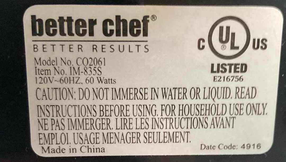 Photo 5 of BETTER CHEF BETTER RESULTS ELECTRIC CAN OPENER MODEL CO2061