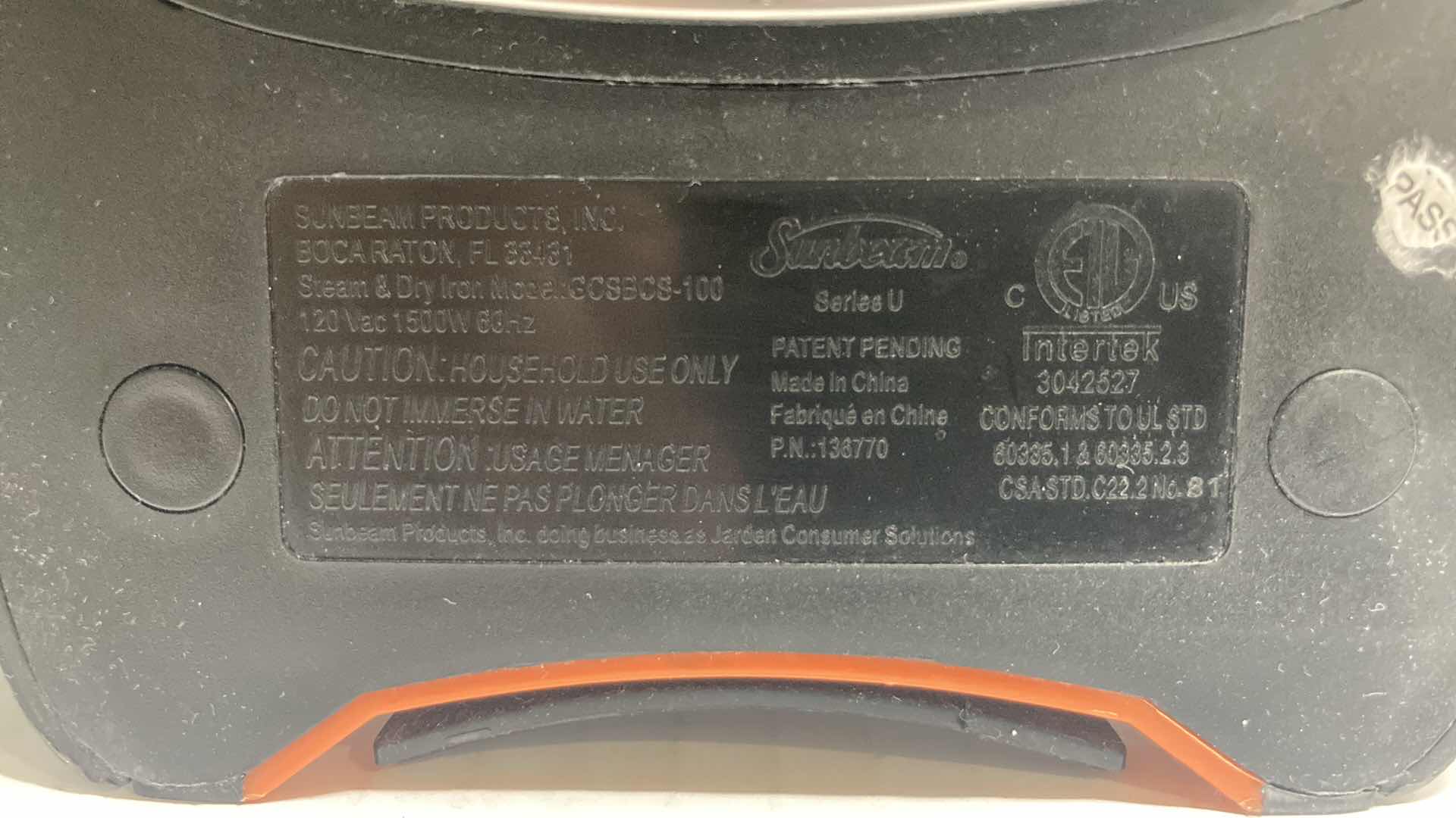 Photo 1 of BLACK & DECKER IRON MODEL IR16X & SUNBEAM IRON MODEL GCSBCS-100