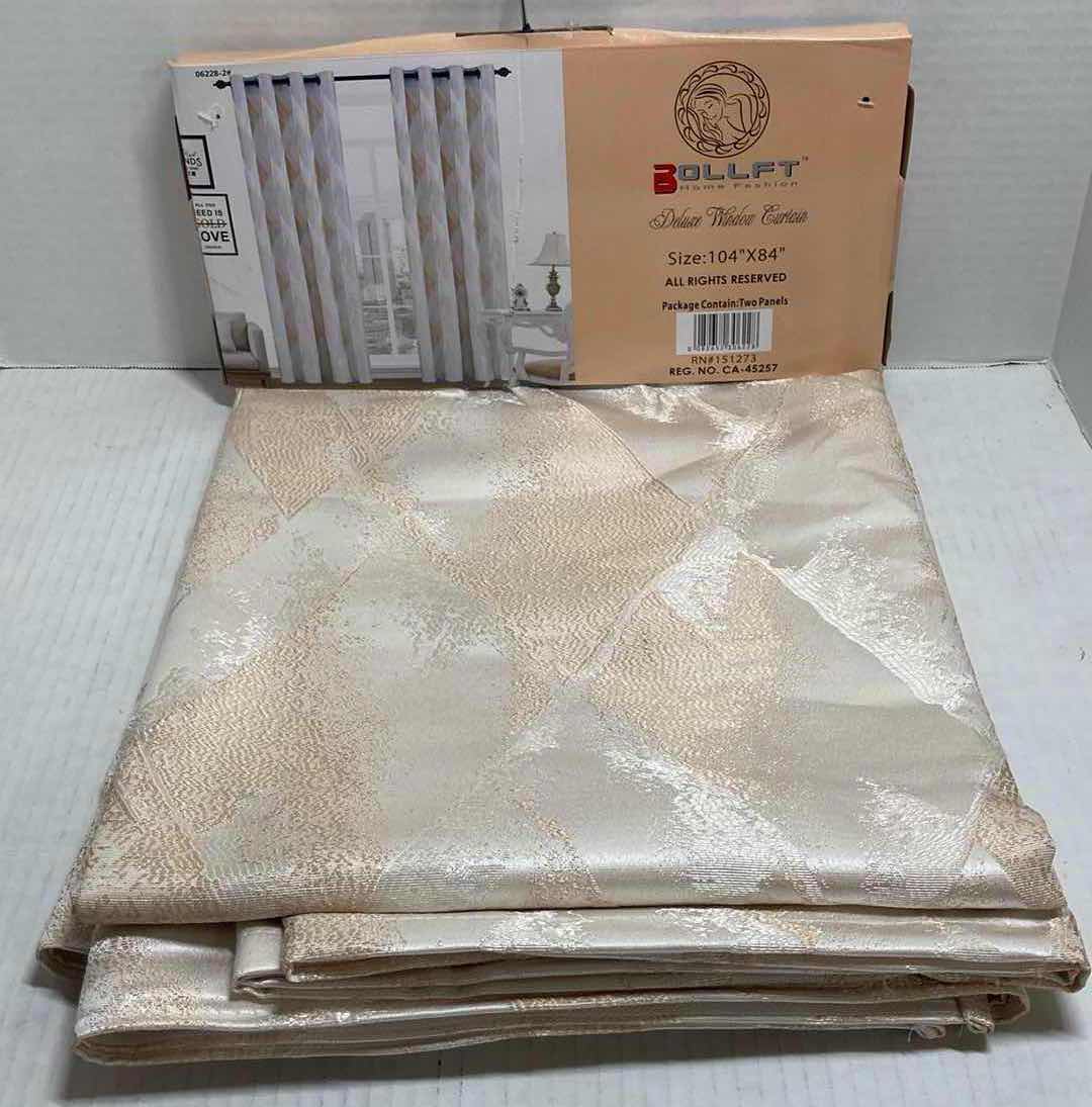 Photo 1 of BOLLFT HOME FASHION BEIGE & WHITE DELUXE WINDOW CURTAINS 2-PACK 104” X 84”