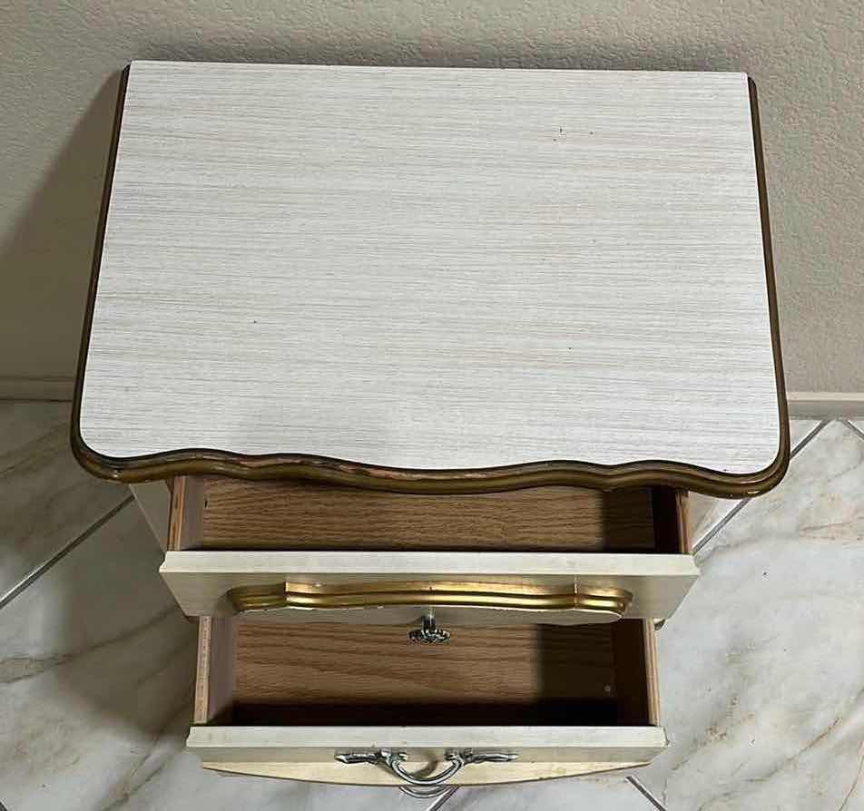 Photo 1 of VINTAGE CREAM & ACCENTED GOLD FINISH FRENCH COTTAGE STYLE 2 DRAWER NIGHTSTAND 20” X 14” H24”