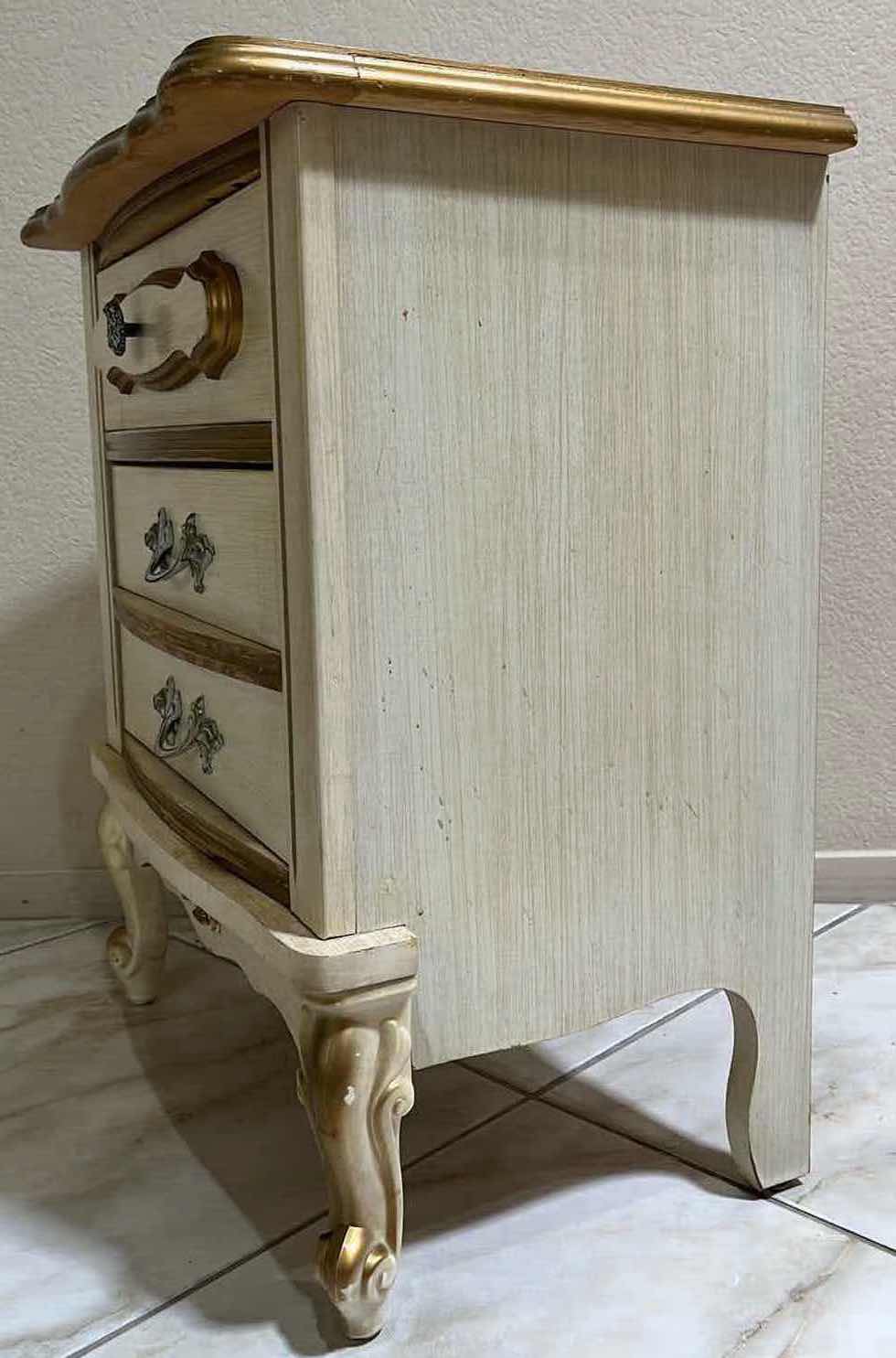 Photo 1 of VINTAGE CREAM & ACCENTED GOLD FINISH FRENCH COTTAGE STYLE 2 DRAWER NIGHTSTAND 20” X 14” H24”