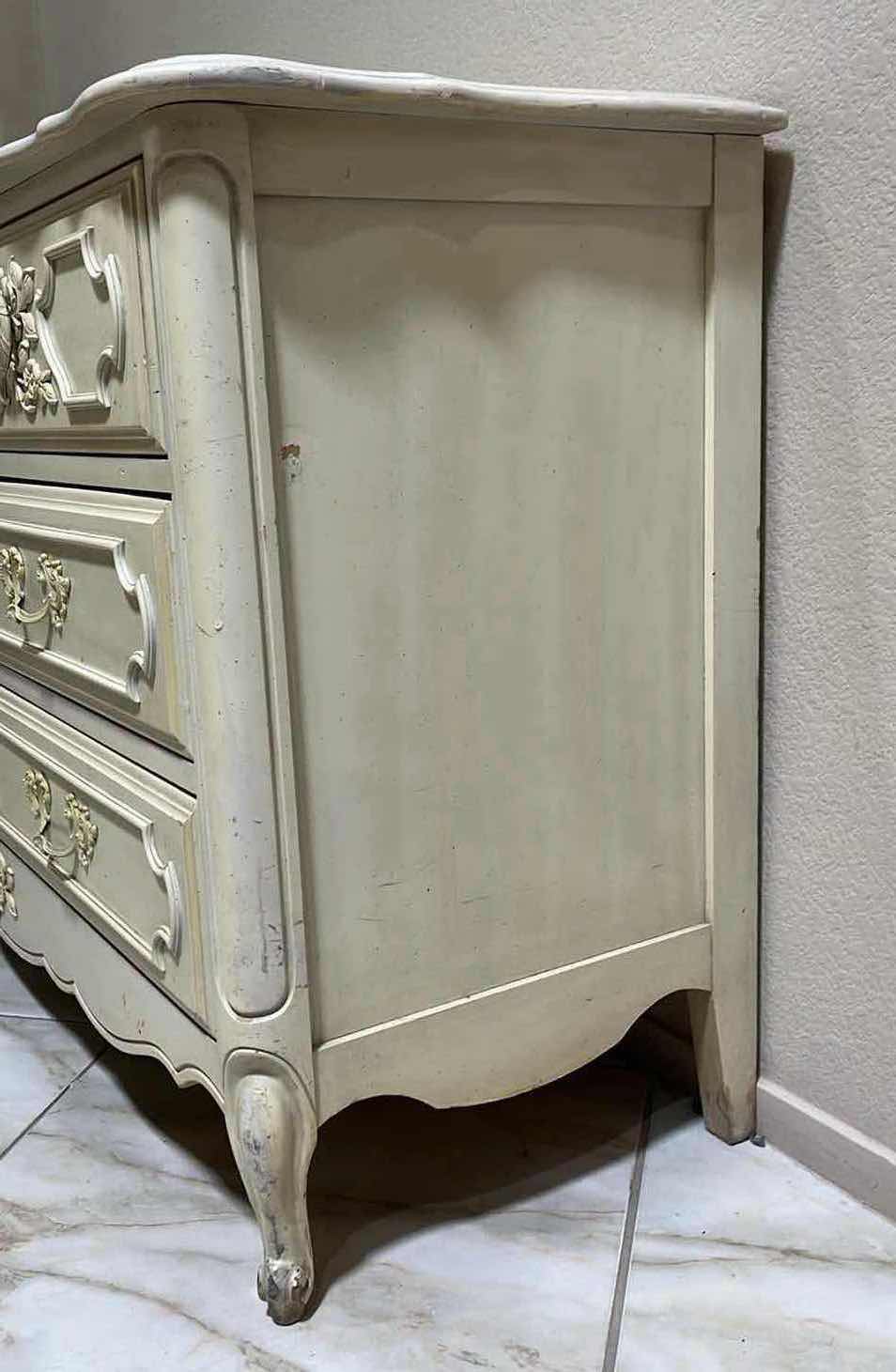 Photo 1 of VINTAGE CREAM & OFF-WHITE FINISH FRENCH COTTAGE STYLE 6 DRAWER DRESSER 50.25” X 18.25” H30”