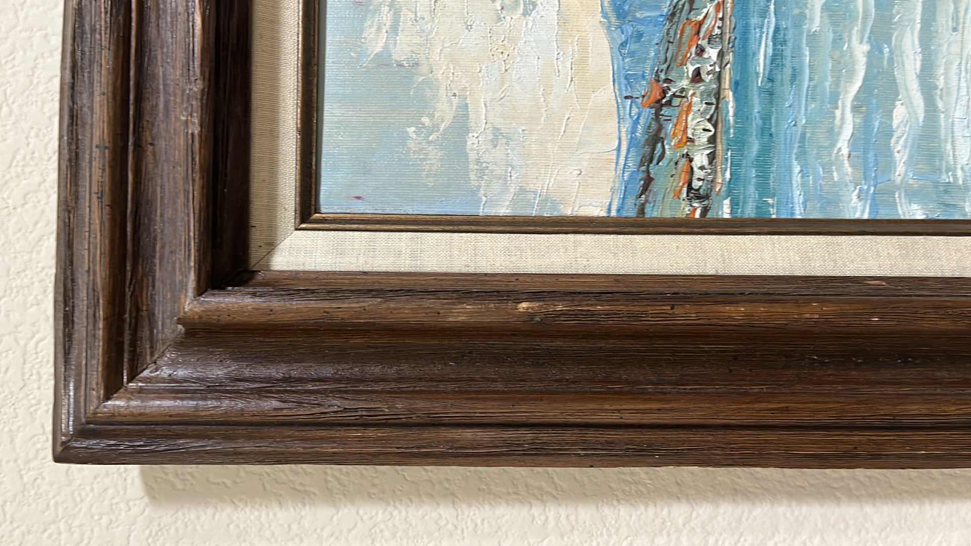 Photo 1 of BEACHED FISHING BOATS OIL PAINTING SIGNED BY ARTIST FRAMED CANVAS ARTWORK 25.5” X 23.5”