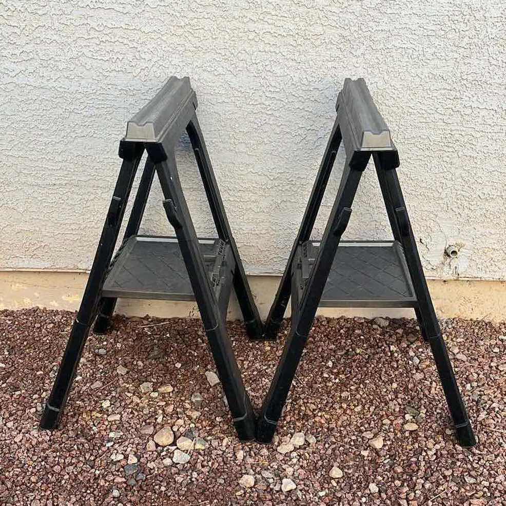 Photo 1 of HUSKY FOLDING PLASTIC SAWHORSES (2) 28” X 31”