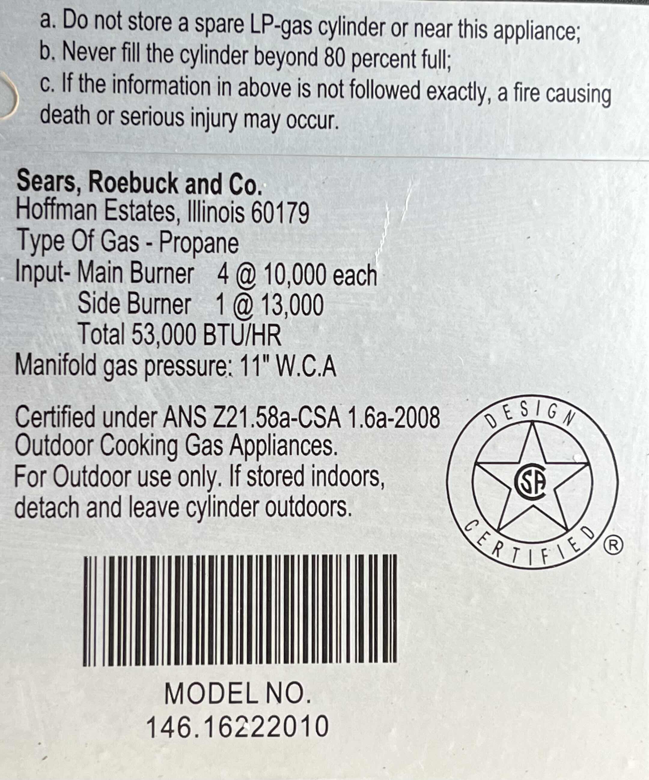 Photo 1 of KENMORE STAINLESS STEEL & BLACK 4 BURNER PROPANE GAS GRILL BBQ MODEL 146.16222010 W BBQ ACCESSORIES