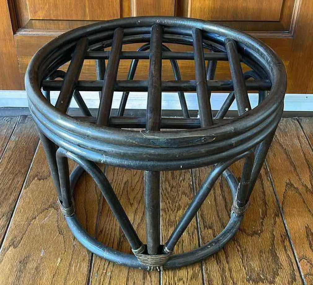 Photo 1 of DARK BAMBOO ROUND BASE CUSHION TOP OTTOMAN 18” X 15”