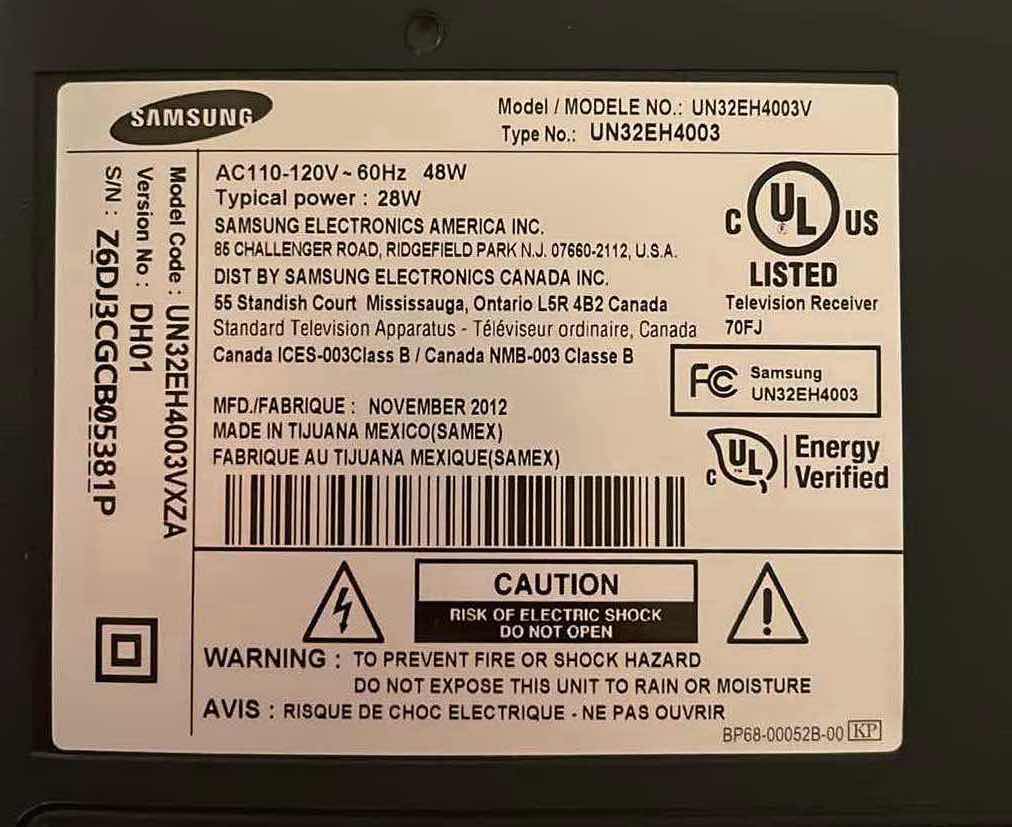 Photo 1 of SAMSUNG 32” LED HD TV W REMOTE MODEL UN32EH4003V