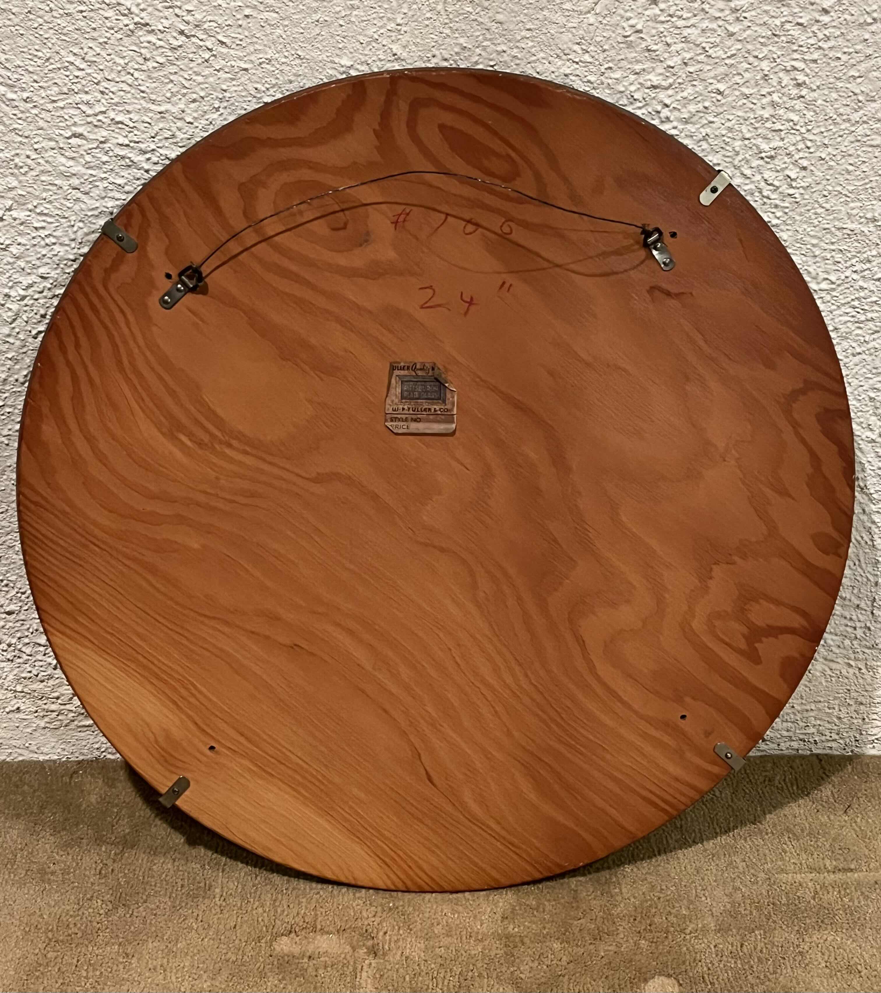 Photo 1 of W. P. FULLER & CO ROUND PITTSBURGH PLATE GLASS HANGING MIRROR 23.5”