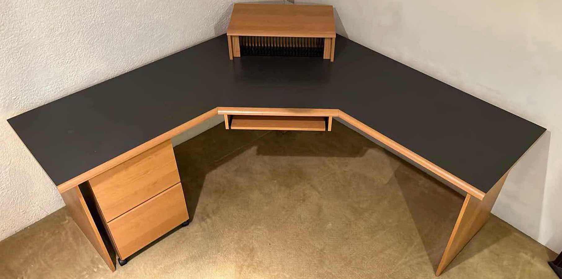 Photo 1 of WOOD GRAIN & GRAY TOP LAMINATE FINISH CORNER OFFICE DESK 99” X 70” H28”