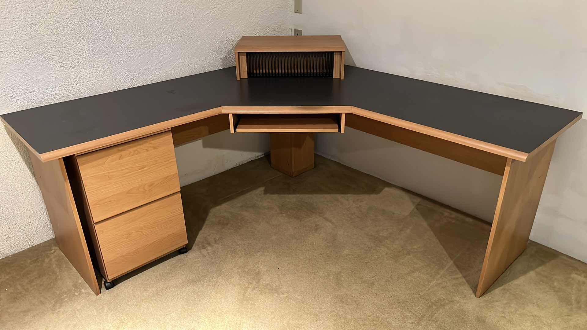 Photo 1 of WOOD GRAIN & GRAY TOP LAMINATE FINISH CORNER OFFICE DESK 99” X 70” H28”