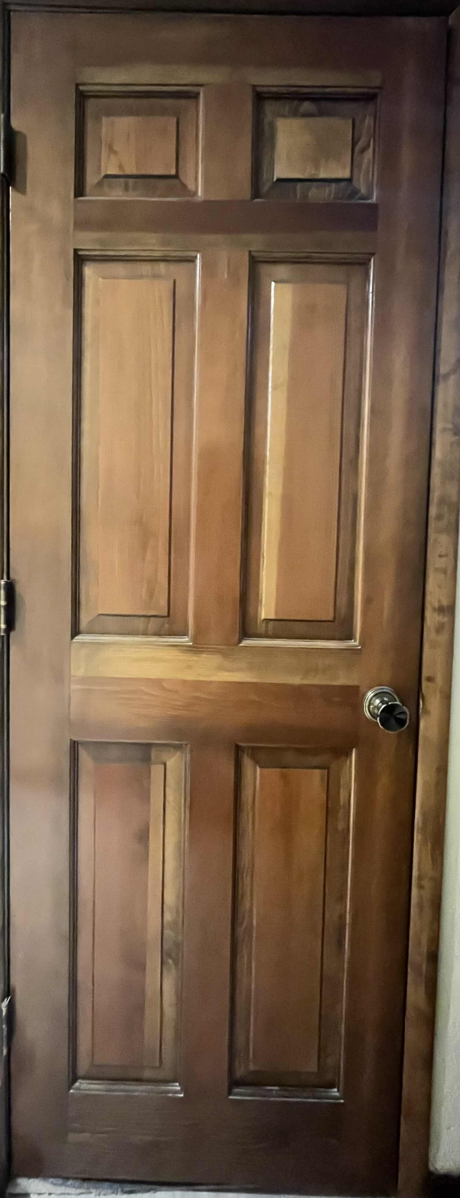 Photo 1 of VINTAGE DARK WALNUT WOOD FINISH DOOR W BRASS FINISH HARDWARE 29.70” X 1.80” H79” (READ NOTES)