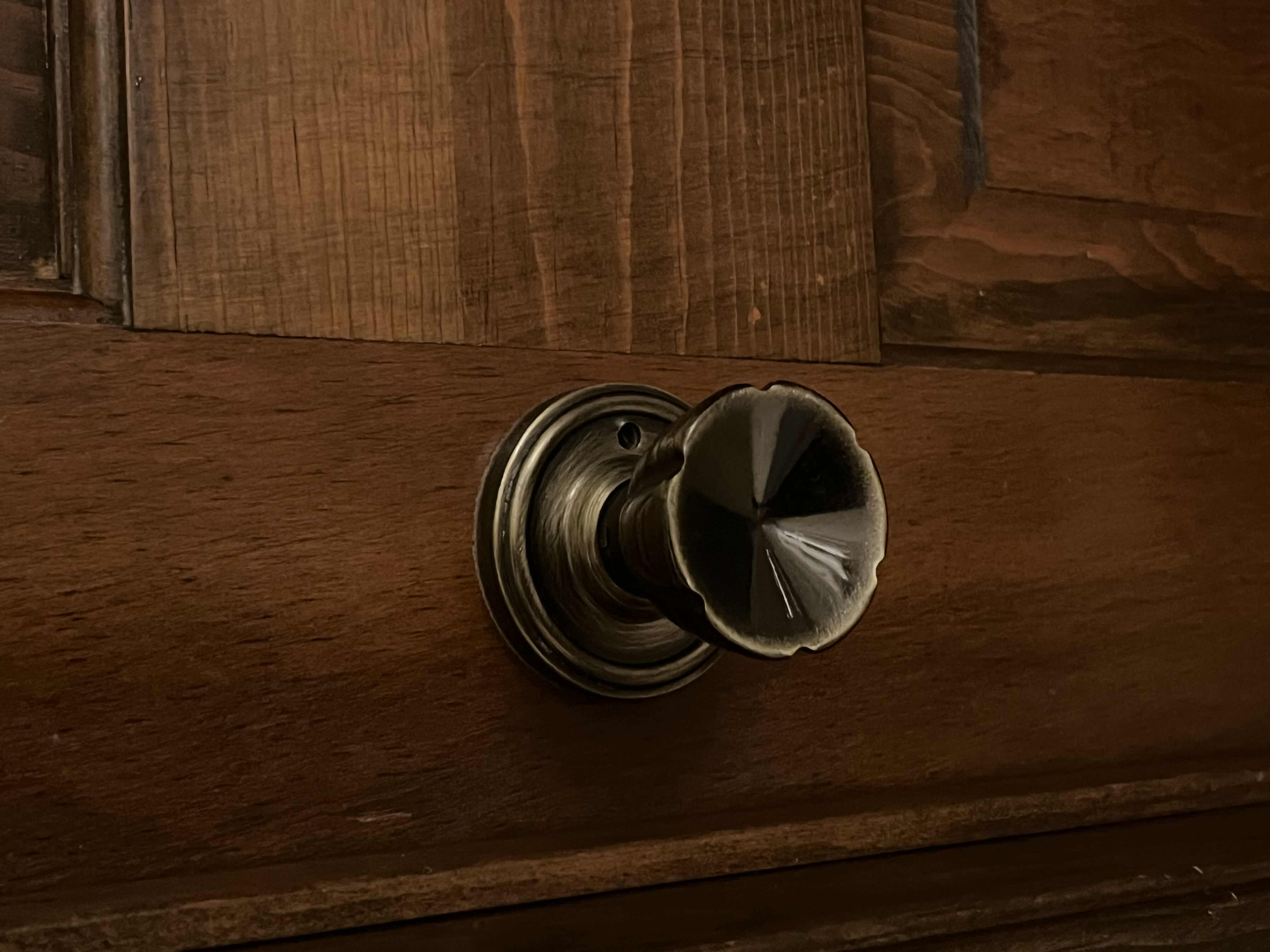 Photo 1 of VINTAGE DARK WALNUT WOOD FINISH DOOR W BRASS FINISH HARDWARE 29.70” X 1.80” H79” (READ NOTES)