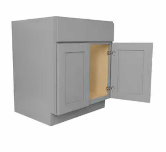 Photo 1 of ARISTOKRAFT CABINETRY BRELLIN STYLE STONE GRAY FINISH PURESTYLE LAMINATE 1 DRAWER 2 DOOR BASE CABINET B33RTB 33” X 24” H34.5” (READ NOTES)