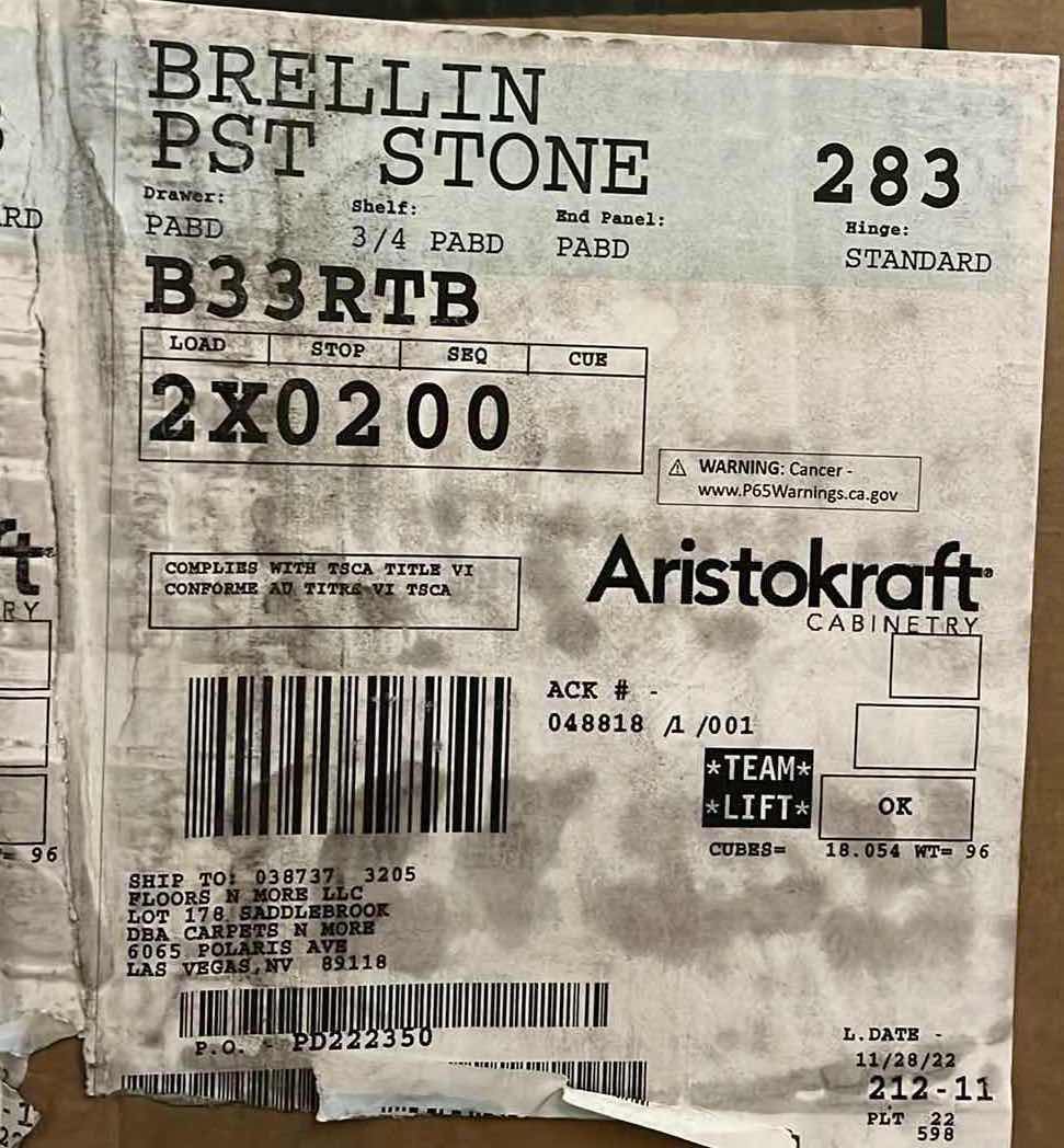 Photo 1 of ARISTOKRAFT CABINETRY BRELLIN STYLE STONE GRAY FINISH PURESTYLE LAMINATE 1 DRAWER 2 DOOR BASE CABINET B33RTB 33” X 24” H34.5” (READ NOTES)