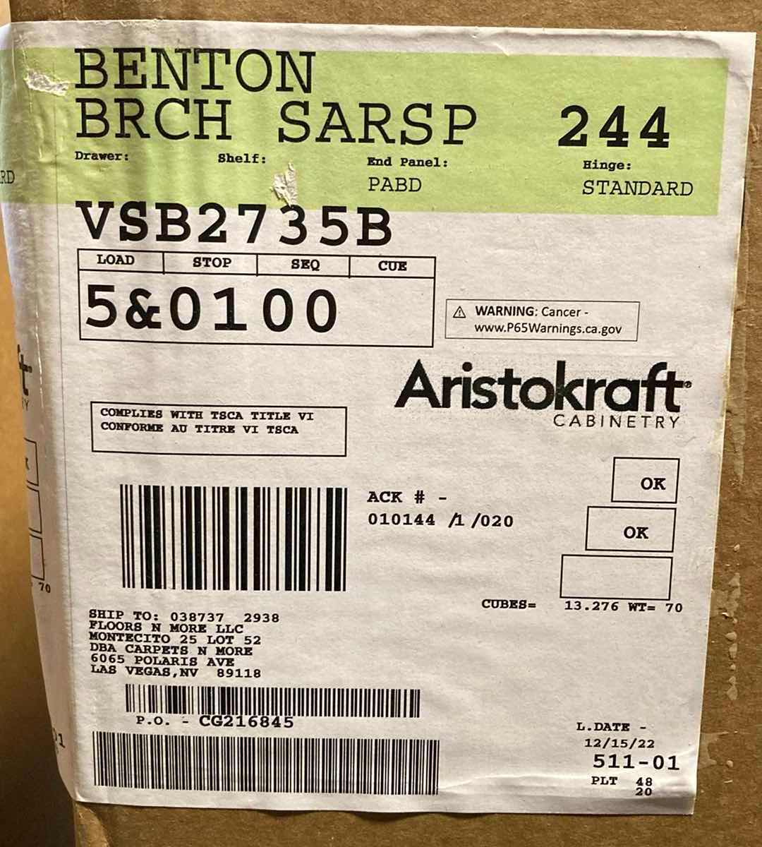 Photo 1 of ARISTOKRAFT CABINETRY BENTON STYLE BIRCH SARSAPARILLA FINISH PURESTYLE LAMINATE 2 DOOR VANITY SINK BASE CABINET VSB2735B 27” X 21” H35” (READ NOTES)