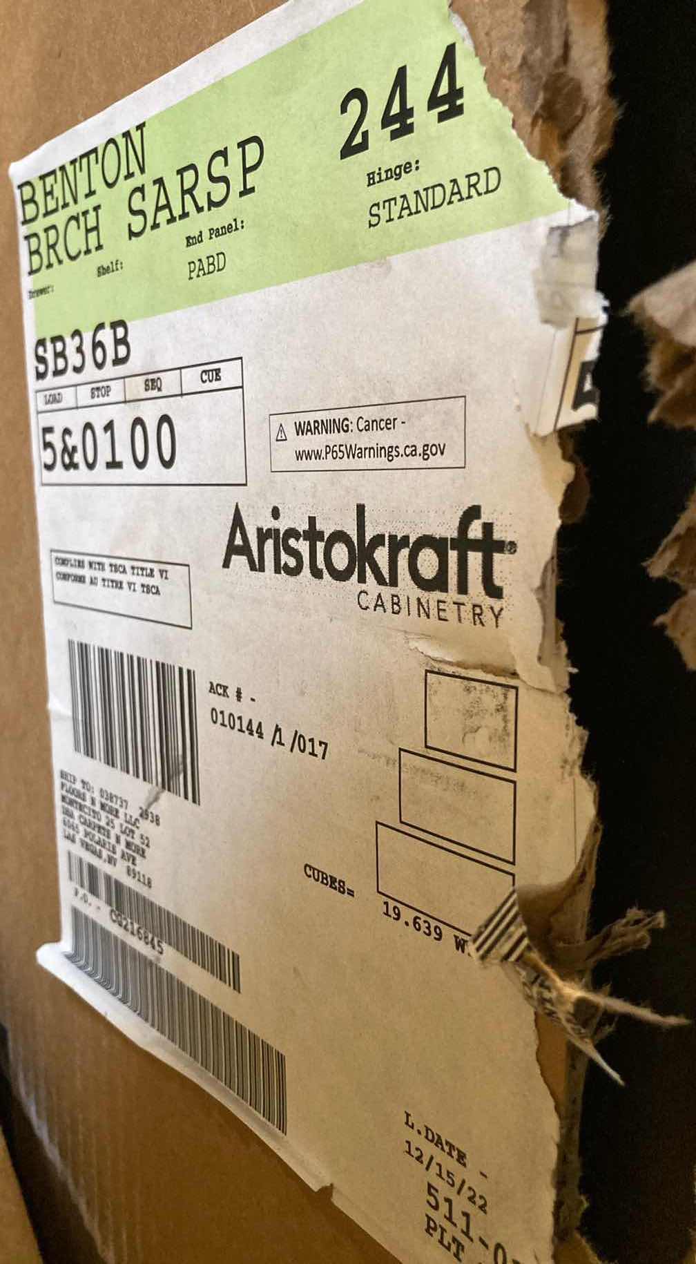 Photo 1 of ARISTOKRAFT CABINETRY BENTON STYLE BIRCH SARSAPARILLA FINISH PURESTYLE LAMINATE 2 DOOR SINK BASE CABINET SB35B 36” X 23.75” H35” (READ NOTES)