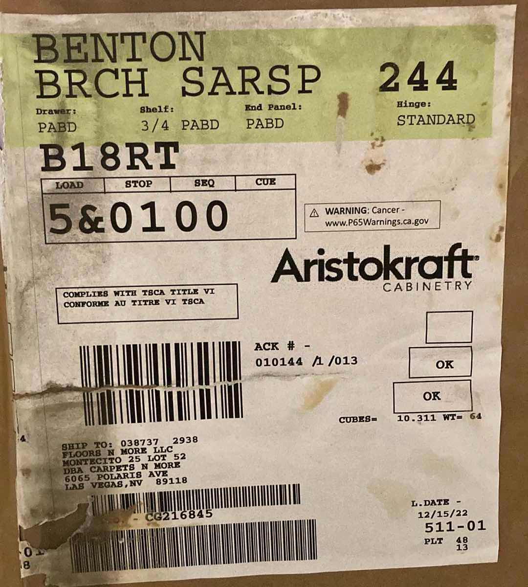 Photo 1 of ARISTOKRAFT CABINETRY BENTON STYLE BIRCH SARSAPARILLA FINISH PURESTYLE LAMINATE 1 DOOR 1 DRAWER BASE CABINET 18” X 23.75” H35” (READ NOTES)