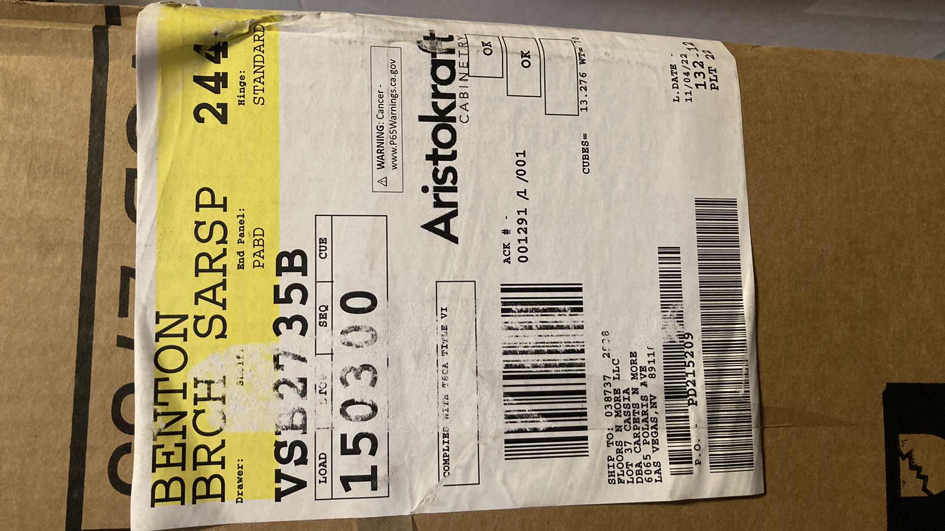 Photo 1 of ARISTOKRAFT CABINETRY BENTON STYLE BIRCH SARSAPARILLA FINISH PURESTYLE LAMINATE 2 DOOR VANITY SINK BASE CABINET VSB2735B 27” X 21” H35” (READ NOTES)