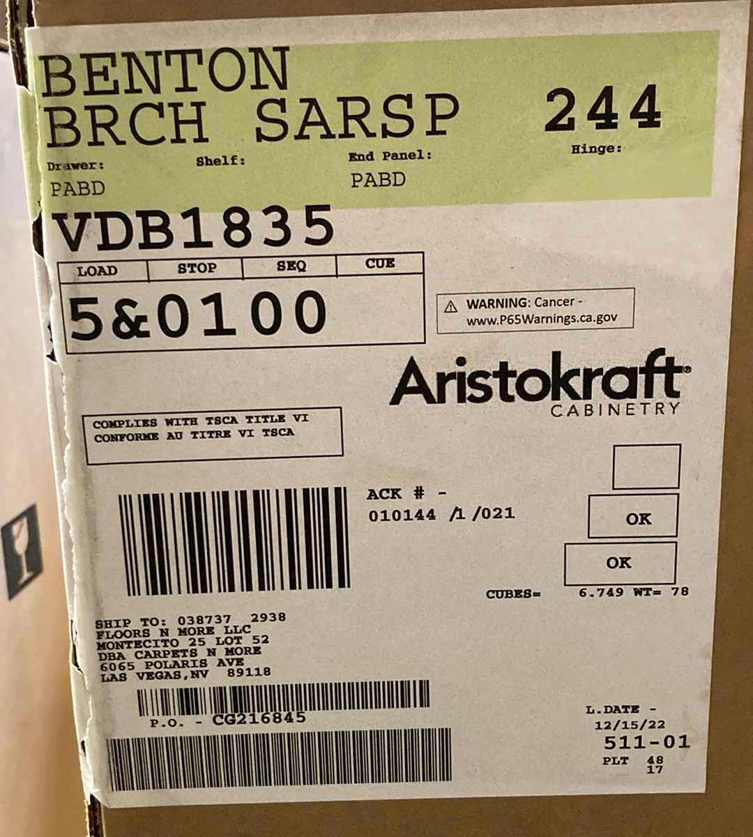 Photo 1 of ARISTOKRAFT CABINETRY BENTON STYLE BIRCH SARSAPARILLA FINISH PURESTYLE LAMINATE VANITY 3 DRAWER BASE VDB1835 18” X 21” H35” (READ NOTES)