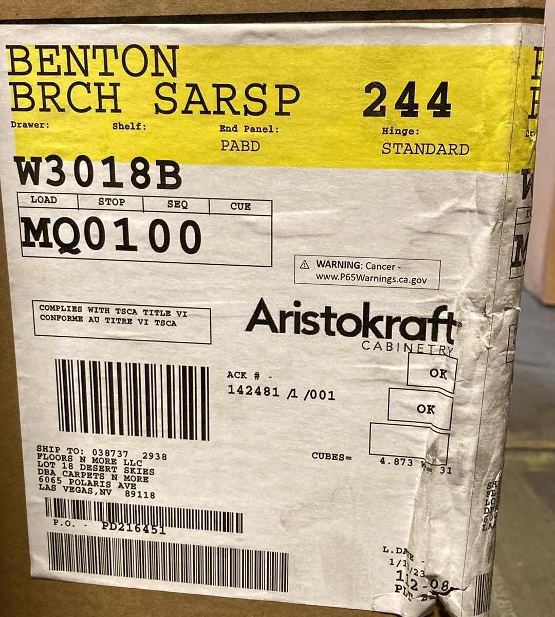 Photo 1 of ARISTOKRAFT CABINETRY BENTON STYLE BIRCH SARSAPARILLA FINISH PURESTYLE LAMINATE 2 DOOR WALL CABINET W3018B 30” X 12” H18” (READ NOTES)