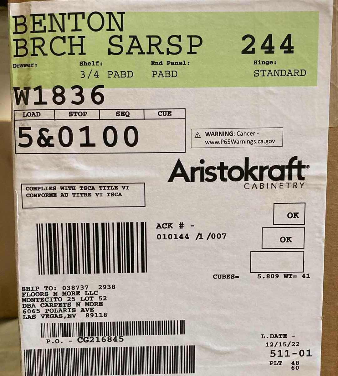 Photo 1 of ARISTOKRAFT CABINETRY BENTON STYLE BIRCH SARSAPARILLA FINISH PURESTYLE LAMINATE 1 DOOR WALL CABINET W1836 18” X 12” H36” (READ NOTES)