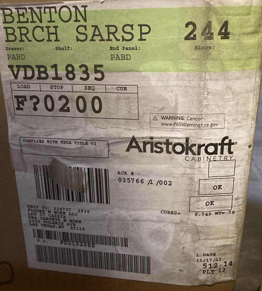 Photo 1 of ARISTOKRAFT CABINETRY BENTON STYLE BIRCH SARSAPARILLA FINISH PURESTYLE LAMINATE VANITY 3 DRAWER BASE VDB1835 18” X 21” H35” (READ NOTES)