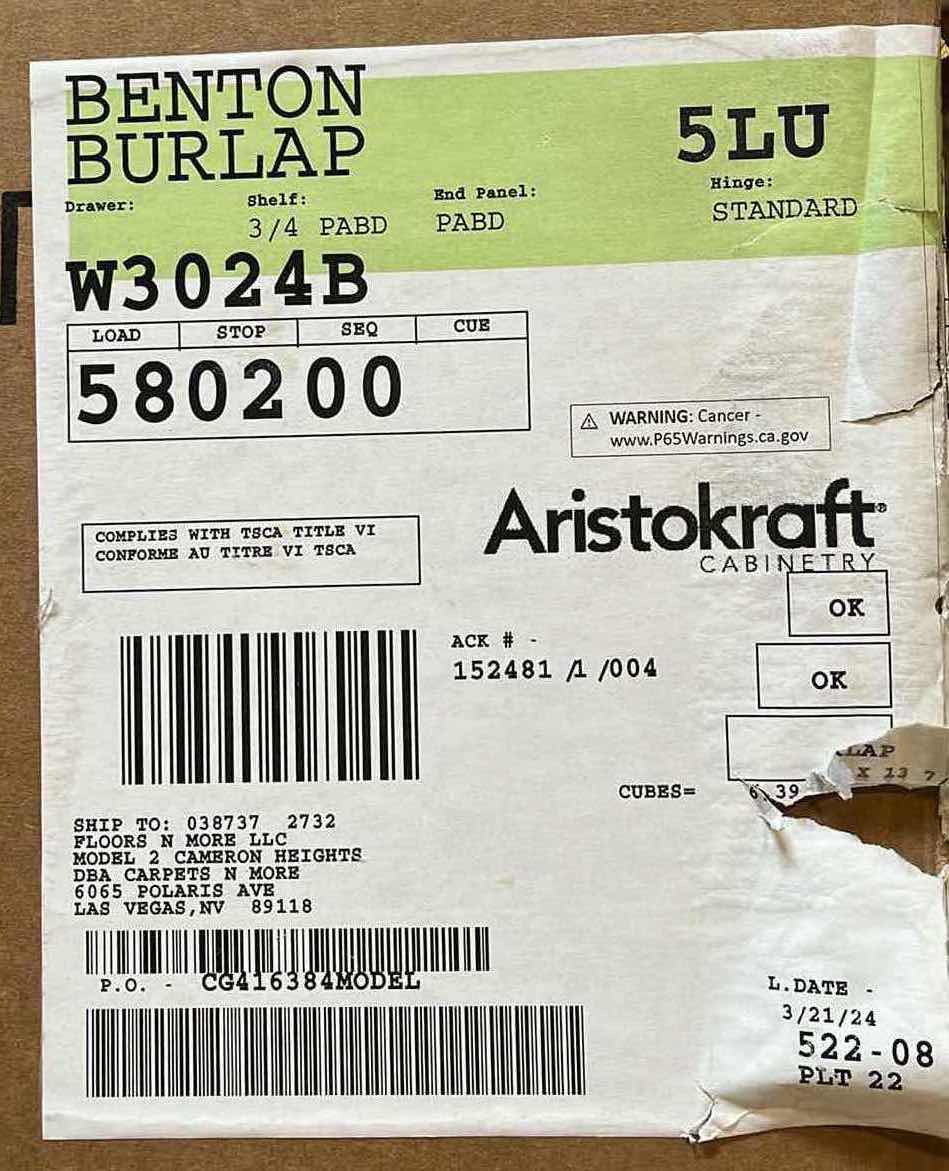 Photo 1 of ARISTOKRAFT CABINETRY BENTON STYLE BURLAP FINISH PURESTYLE LAMINATE 2 DOOR WALL CABINET W3024B 30” X 12.75” H24” (READ NOTES)