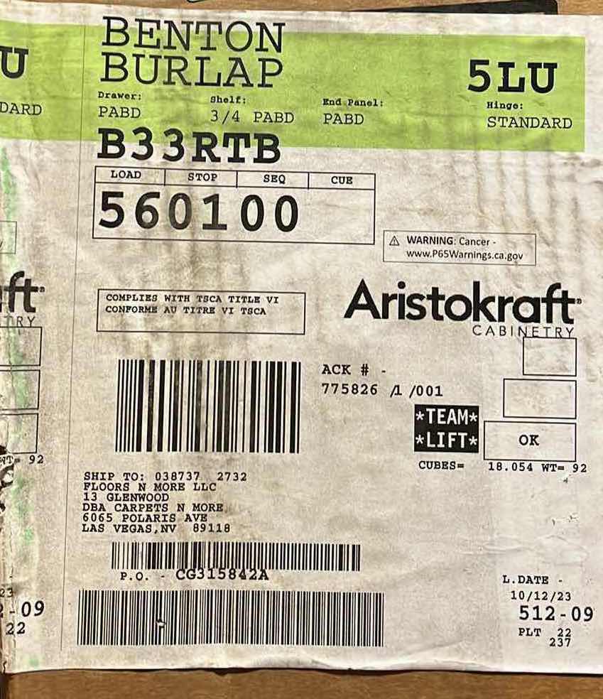 Photo 1 of ARISTOKRAFT CABINETRY BENTON STYLE BURLAP FINISH PURESTYLE LAMINATE 1 DRAWER 2 DOOR BASE CABINET B33RTB 33” X 23.75” H35” (READ NOTES)