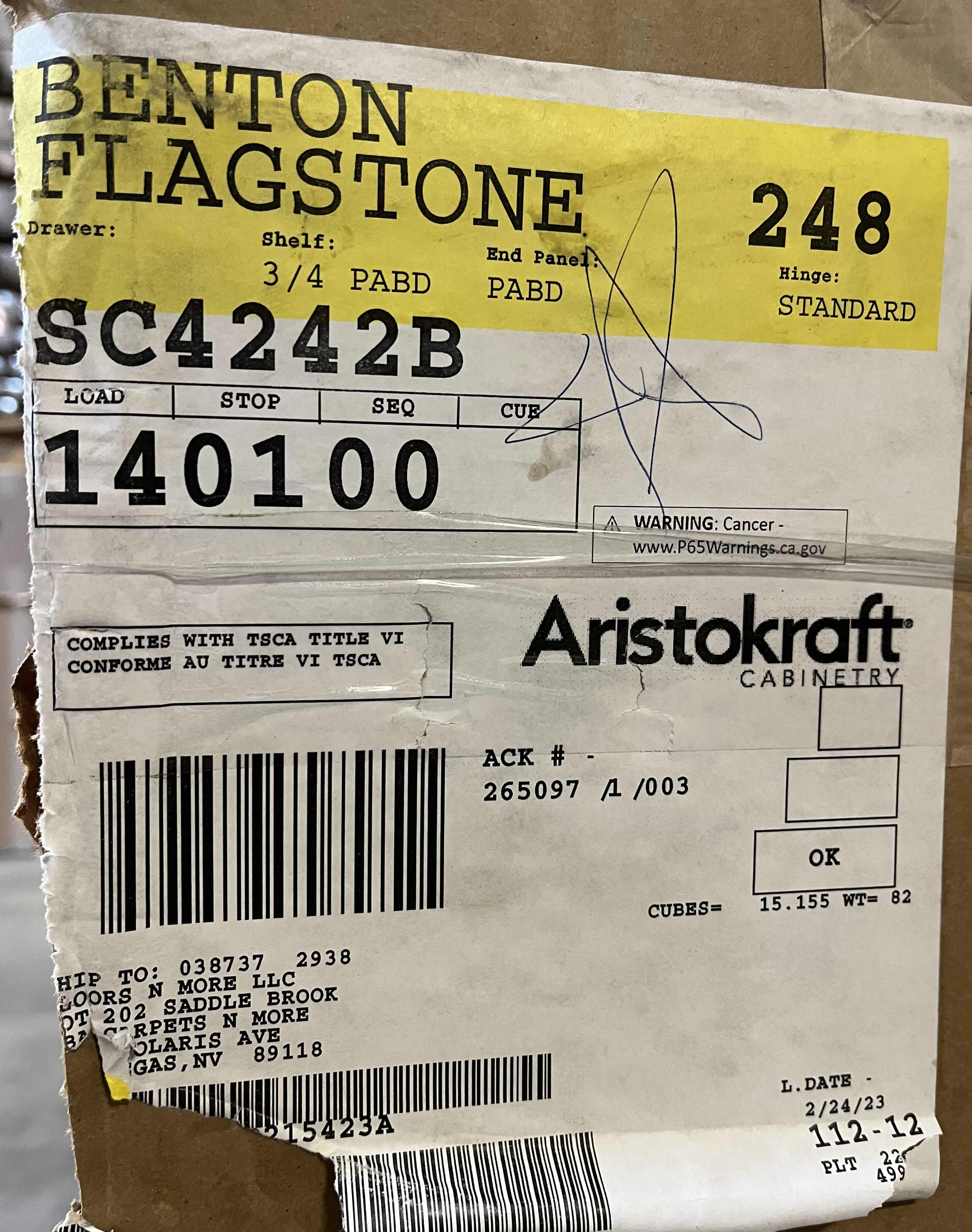 Photo 1 of ARISTOKRAFT CABINETRY BENTON STYLE FLAGSTONE FINISH PURESTYLE LAMINATE SQUARE CORNER CABINET SC4242B 42” X 12.75” H42” (READ NOTES)