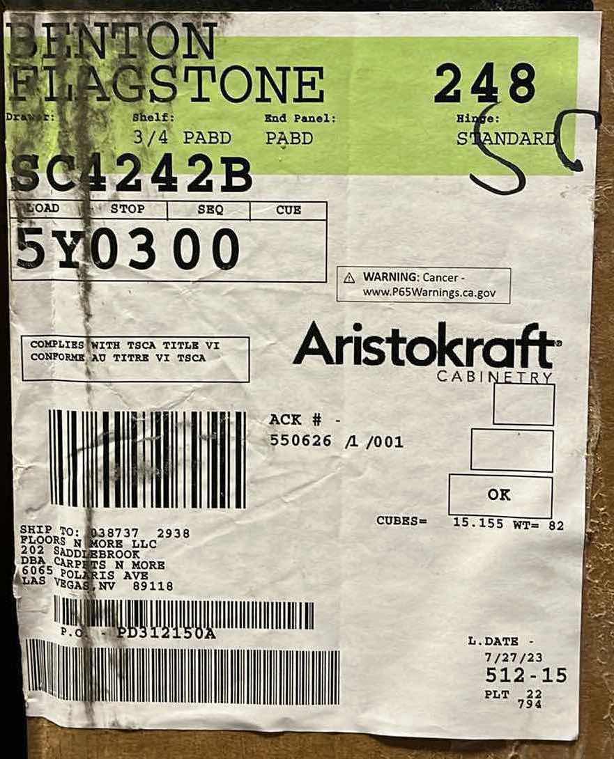 Photo 1 of ARISTOKRAFT CABINETRY BENTON STYLE FLAGSTONE FINISH PURESTYLE LAMINATE SQUARE CORNER CABINET SC4242B 42” X 12.75” H42” (READ NOTES)