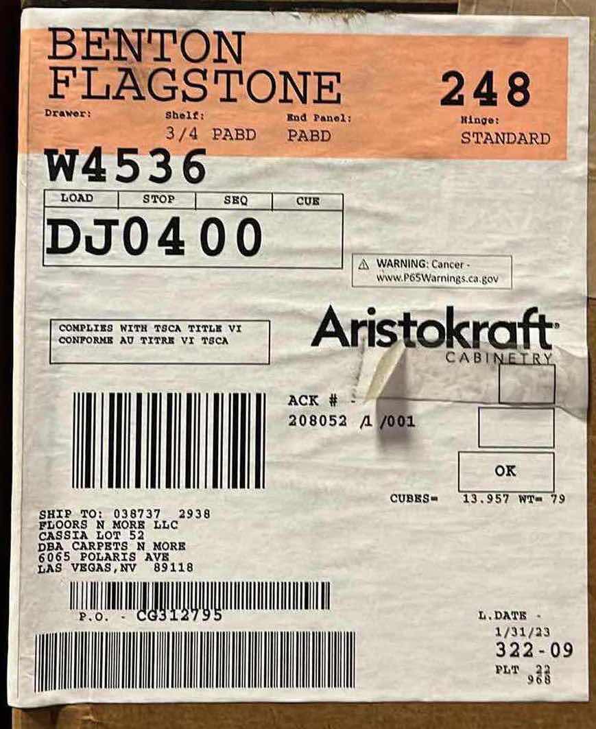 Photo 1 of ARISTOKRAFT CABINETRY BENTON STYLE FLAGSTONE FINISH PURESTYLE LAMINATE 2 DOOR WALL CABINET W4536 45” X 12.75” H36” (READ NOTES)