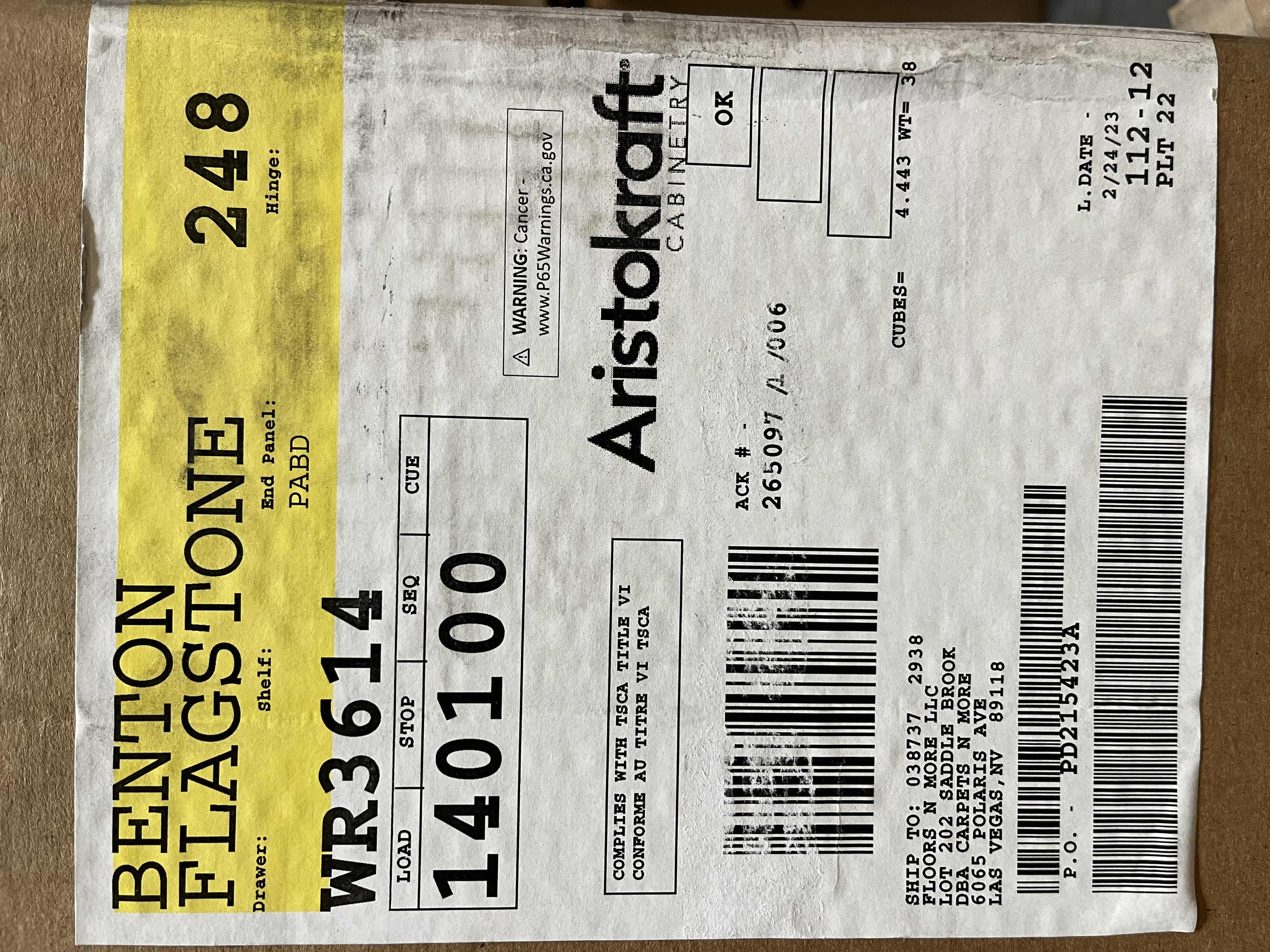 Photo 1 of ARISTOKRAFT CABINETRY BENTON STYLE FLAGSTONE FINISH PURESTYLE LAMINATE WINE RACK WR3614 36” X 12.75” H14” (READ NOTES)