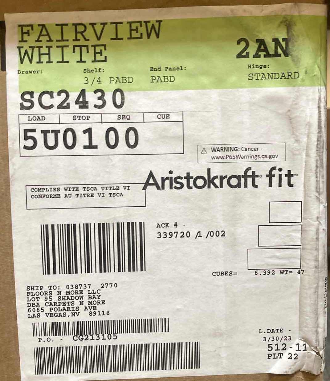 Photo 1 of ARISTOKRAFT CABINETRY FAIRVIEW STYLE WHITE FINISH PURESTYLE LAMINATE 5 PIECE SQUARE CORNER WALL CABINET SC2430 24” X 30” H12” (READ NOTES)