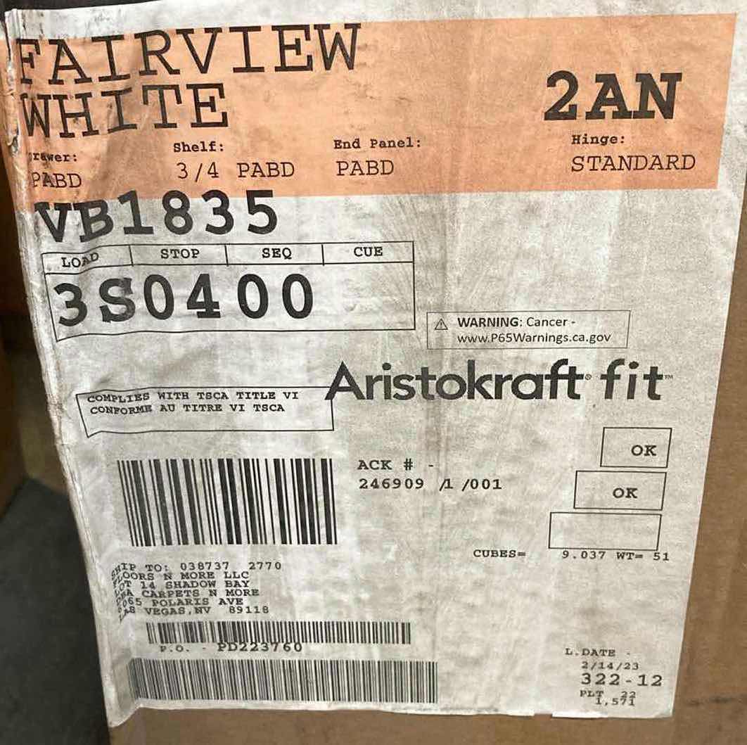 Photo 1 of ARISTOKRAFT CABINETRY FAIRVIEW STYLE WHITE FINISH PURESTYLE LAMINATE 1 DOOR 1 DRAWER BASE CABINET VB1835 18” X 21” H35”