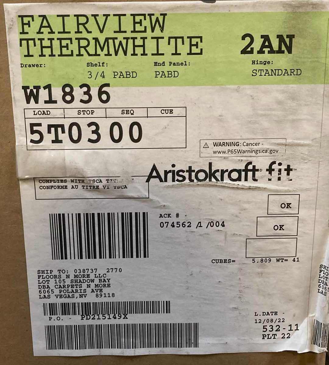 Photo 1 of ARISTOKRAFT CABINETRY FAIRVIEW STYLE THERMWHITE FINISH PURESTYLE LAMINATE 1 DOOR WALL CABINET W1836 18” X 12” H36” (READ NOTES)