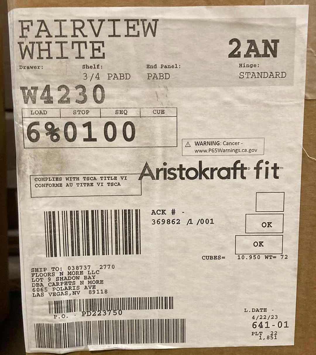 Photo 1 of ARISTOKRAFT CABINETRY FAIRVIEW STYLE WHITE FINISH PURESTYLE LAMINATE 2 DOOR WALL CABINET W4230 42” X 12” H30” (READ NOTES)