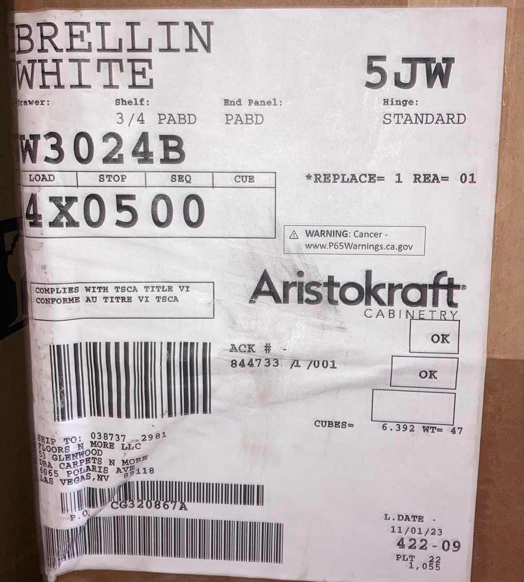 Photo 1 of ARISTOKRAFT CABINETRY BRELLIN STYLE WHITE FINISH PURESTYLE LAMINATE 2 DOOR WALL CABINET W3024B 30” X 12” H24” (READ NOTES)