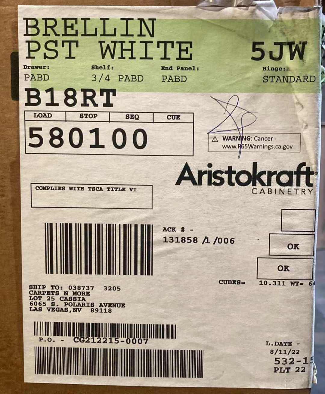 Photo 1 of ARISTOKRAFT CABINETRY BRELLIN STYLE WHITE FINISH PURESTYLE LAMINATE 1 DOOR 1 DRAWER BASE CABINET N18RT 18” X 23.75” H35” (READ NOTES)