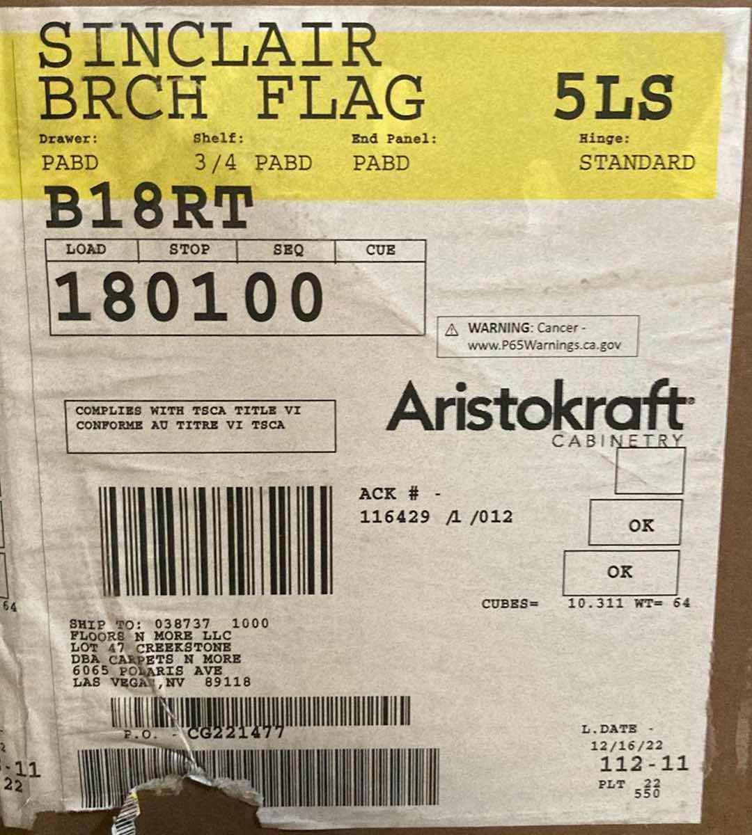 Photo 1 of ARISTOKRAFT CABINETRY SINCLAIR BIRCH STYLE FLAGSTONE FINISH PURESTYLE LAMINATE 1 DOOR 1 DRAWER BASE CABINET B18RT 18” X 23.75” H35” (READ NOTES)