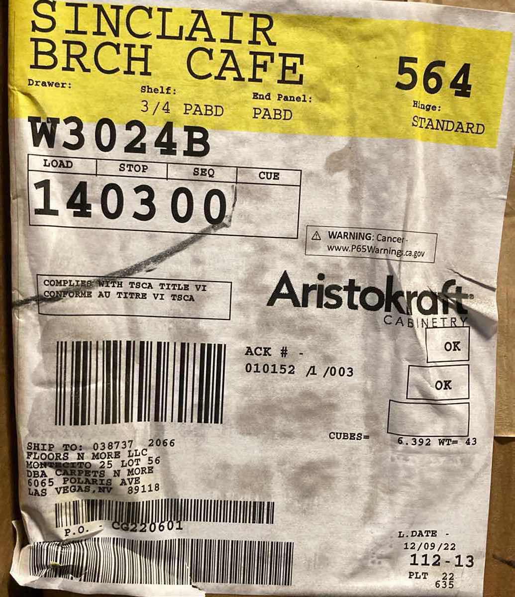 Photo 1 of ARISTOKRAFT CABINETRY SINCLAIR STYLE BIRCH CAFE FINISH PURESTYLE LAMINATE 2 DOOR WALL CABINET W3024B 30” X 12” H24” (READ NOTES)