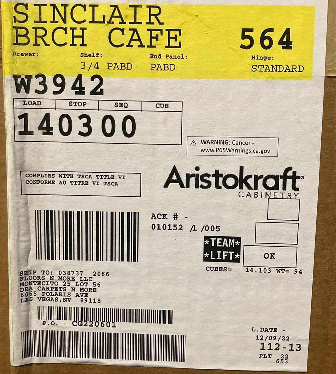Photo 1 of ARISTOKRAFT CABINETRY SINCLAIR STYLE BIRCH CAFE FINISH PURESTYLE LAMINATE 2 DOOR WALL CABINET W3942 39” X 12” H42” (READ NOTES)